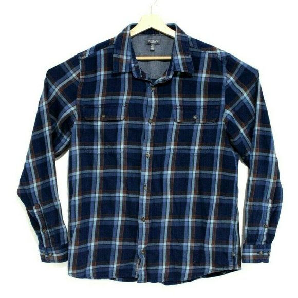 Toad & Co Mens Extra Large Slim Blue Organic Cotton Plaid Flannel Button Down - Picture 1 of 3